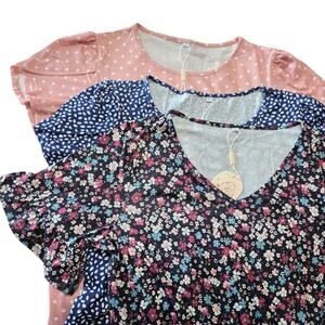 Lot of 3 Women’s Small Midi Dresses Floral Polka Dot Flutter Sleeve